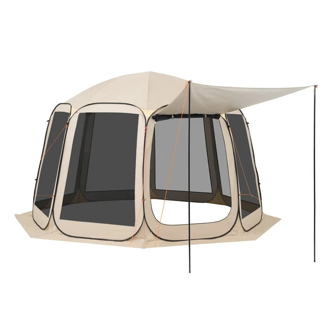 Alt view image 9 of 9 - Screen House Tent, 12 x 11 ft, 10-12 Person Pop Up Screen Tent with Extended Awning, Portable Screened in Canopy with Carry Bag, Netting Sides, for Patio, Backyard, and Outdoor Activities, Beige