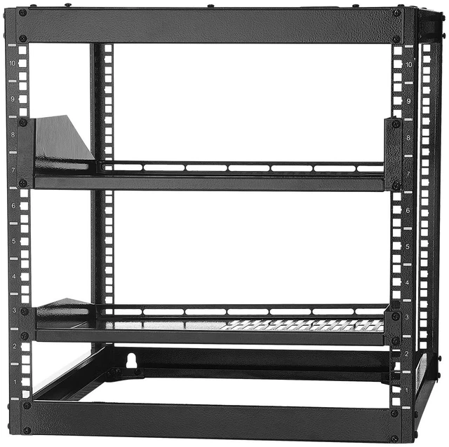 Alt view image 16 of 16 - VEVOR 10U Open Frame Network Rack Wall Mounted Server Rack 4 Post with Shelves