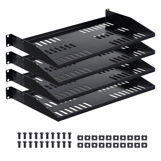 Alt view image 9 of 9 - VEVOR 1U Server Rack Shelf 4 PCS 10 in Depth Vented Wall Rack Mount Shelf Tray