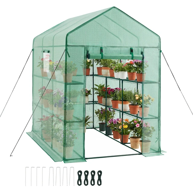 Alt view image 8 of 8 - VEVOR Walk-in Green House, 54 x 81.1 x 77.2 in, Greenhouse with Shelves, High Strength PE Cover with Zipper Door and Steel Frame, Assembly in Minutes, Suitable for Planting and Storage