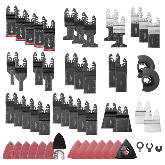 Alt view image 8 of 8 - VEVOR 160-Piece Oscillating Saw Blades and Sanding Kit 36 Universal Multi Tool Blades with 2 Scrapers, 2 Sanding Pads & 120 Sandpapers, 11 Types Oscillating Multitool Blades for Wood Plastic Metal
