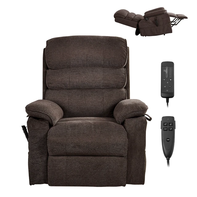 Alt view image 8 of 8 - VEVOR Power Lift Recliner Chair, Dual Motor Medium Lift Chair with Heat and Massage for Elderly, Position Adjustable, Remote Control, with Side Pockets, Chenille Fabric, Brown