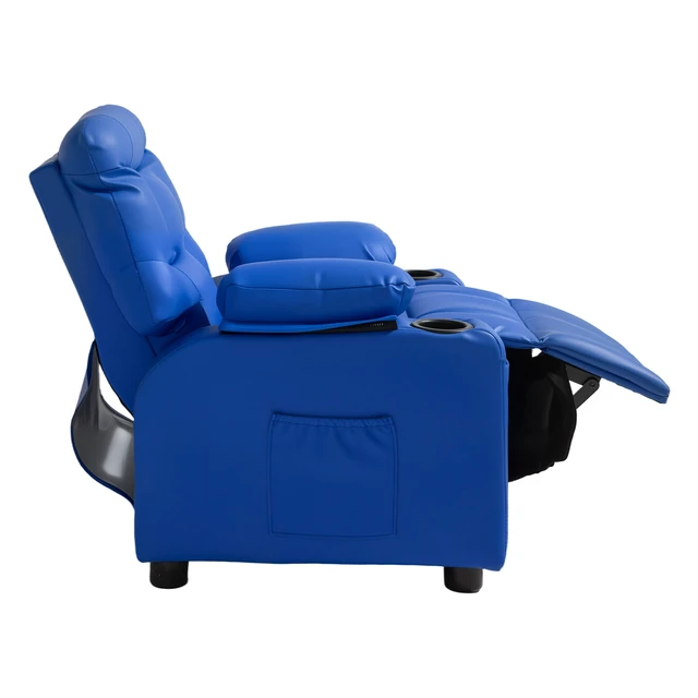 Alt view image 8 of 8 - VEVOR Kids Reclining Chair, Toddler Recliner with 2 Cup Holders and 4 Pockets, 107° to 126° Adjustable Back, Easy-to-Clean PU Leather Recliner Couch with Footrest, for Boys, Girls & Children (Blue)