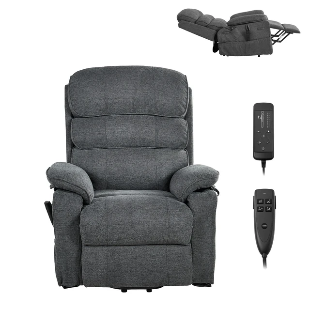 Alt view image 8 of 8 - VEVOR Power Lift Recliner Chair, Dual Motor Medium Lift Chair with Heat and Massage for Elderly, Position Adjustable, Remote Control, with Side Pockets, Chenille Fabric, Dark Gray