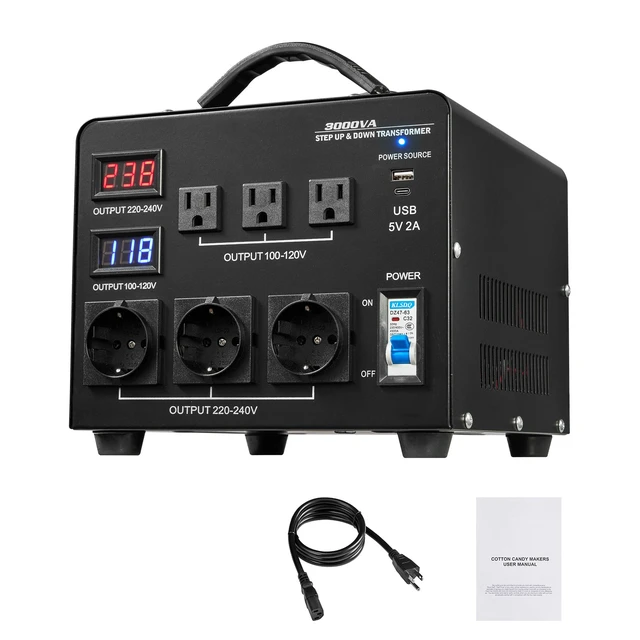 Alt view image 9 of 9 - VEVOR Voltage Converter Transformer 3000VA Step Up/Down 110 to 220V/220 to 110V
