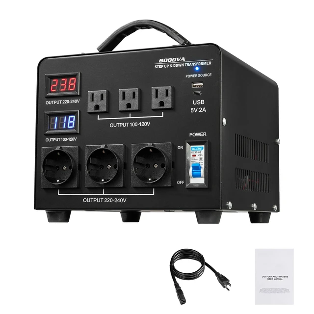 Alt view image 9 of 9 - VEVOR Voltage Converter Transformer 6000VA Step Up/Down 110 to 220V/220 to 110V