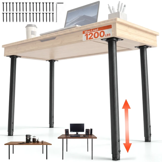 Alt view image 8 of 8 - VEVOR Adjustable Table Legs, 24-40 in Round Steel Furniture Legs, 1200 lbs Max Load Heavy Duty, Quick Installation, Ideal for Home Office Desk DIY, Coffee Dinner Bar Tables, Workbenches, 4 PCS, Black