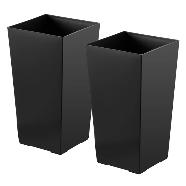 Alt view image 8 of 8 - VEVOR Tall Planters Set of 2, 22 Inch Large Outdoor Taper Planters for Outdoor Indoor Plants, Front Porch Plastic Modern Flower Pots with Casters, Inner Pot & Drainage Holes for Patio, Garden, Black