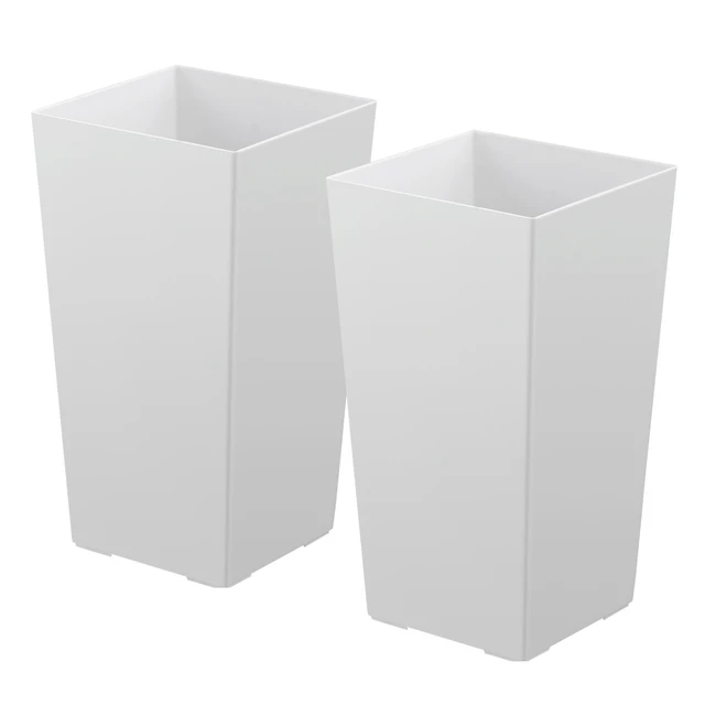 Alt view image 8 of 8 - VEVOR Tall Planters Set of 2, 22 Inch Large Outdoor Taper Planters for Outdoor Indoor Plants, Front Porch Plastic Modern Flower Pots with Casters, Inner Pot & Drainage Holes for Patio, Garden, White