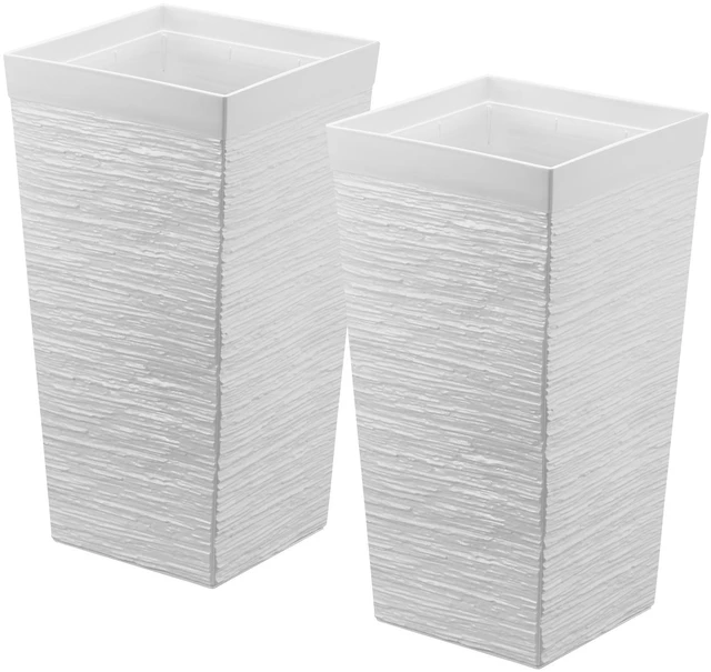 Main image of VEVOR Tall Planters Set of 2, 23 Inch Large Outdoor Taper Planters for Outdoor Indoor Plants, Front Porch Plastic Modern Flower Pots with Casters, Inner Pot & Drainage Holes for Patio, Garden, White