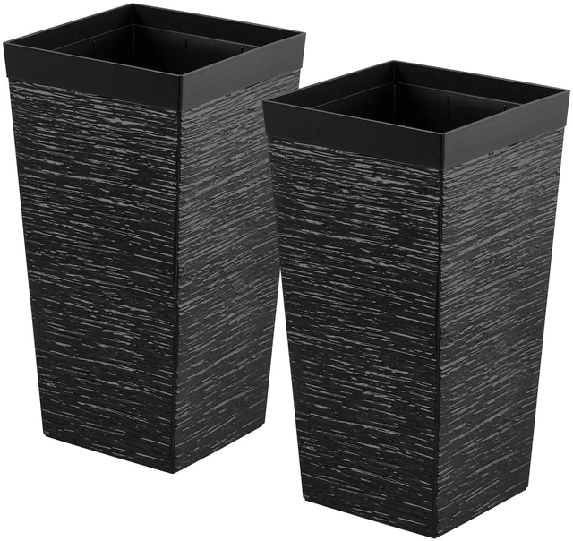 Main image of VEVOR Tall Planters Set of 2, 23 Inch Large Outdoor Taper Planters for Outdoor Indoor Plants, Front Porch Plastic Modern Flower Pots with Casters, Inner Pot & Drainage Holes for Patio, Garden, Black