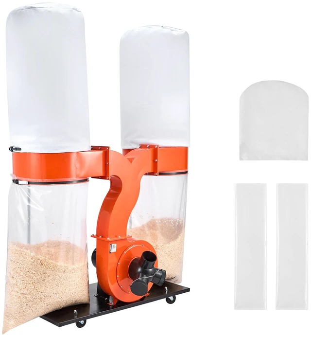 Alt view image 9 of 9 - VEVOR Dust Collector, 1550 CFM 2.5 Micron Vortex Cone Dust Collectors, 3.0HP Sawdust Collection System with Two 35-Gallon Dusts Collector Bags & Two 42-Gallon Filter Bags, 3400 RPM, Non-Woven Fabric