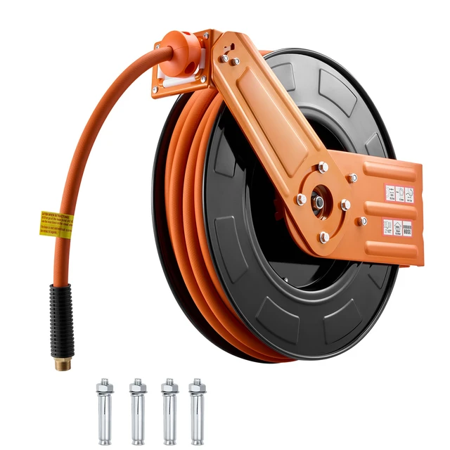 Alt view image 2 of 2 - Vevor Retractable Air Hose Reel, 1/2 Inch x 50 FT Rubber Air Hose Max 300PSI, Auto Rewind Air-Compressor Hoses Reel with 5 ft Lead in, Ceiling/Wall Mount for Garage Workshops