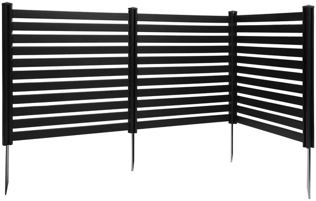 Alt view image 2 of 2 - Vevor 3 Panels Outdoor Privacy Screen, 50 x 48 in Air Conditioner Fence with 27.6 in Ground Stakes, Pool Equipment Enclosure, Vinyl Privacy Fence, Ideal for Trash Can and A/C Units, Black