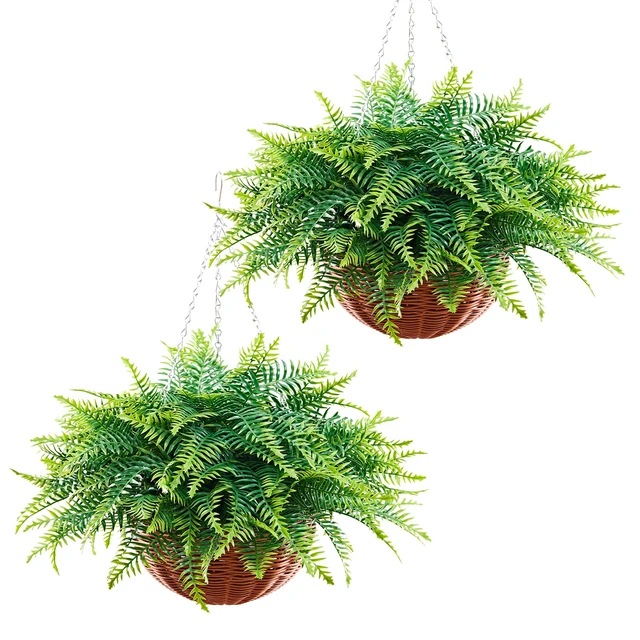 Alt view image 8 of 8 - VEVOR Artificial Ferns, 2 Pcs Fake Hanging Boston Fern Bush Plant with 23 Inch Hanging Length, Plastic Faux Greenery for Indoor and Outdoor Decor, For Wall, Wedding Party, Home, Porch Garden, Office