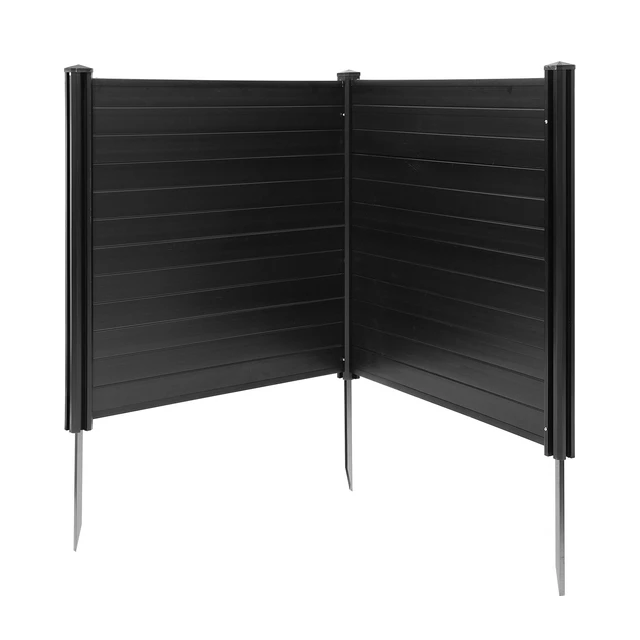 Alt view image 2 of 2 - Vevor 2 Panels Outdoor Privacy Screen, 48 x 48 in Air Conditioner Fence with 27.6 in Ground Stakes, Pool Equipment Enclosure, Horizontal Vinyl Privacy Fence, Ideal for Trash Can and A/C Units, Black