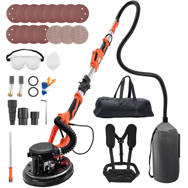 Alt view image 8 of 8 - VEVOR Drywall Sander, 1150W Electric Drywall Sander, Popcorn Ceiling Removal Tool with Vacuum Dust Collection, 5 Variable Speed 800-1700 RPM, LED Light, Foldable & Extendable Handle, 15 Sanding Discs
