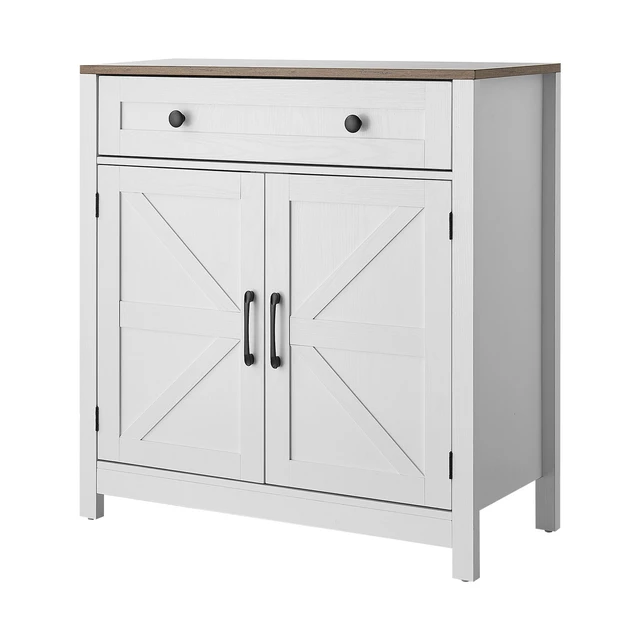 Alt view image 9 of 9 - Coffee Bar Cabinet, Farmhouse Coffee Bar Table with Drawer, Buffet Stand Cabinet with 2 Barn Door, Sideboard Buffet Station for Living Room, Entryway, Kitchen, 29.5 x 14.7 x 31.5 in, White