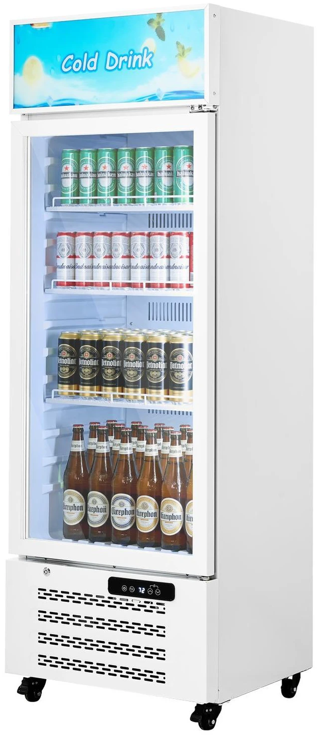 Main image of VEVOR Commercial Merchandiser Refrigerator, 9.6 Cu.Ft / 273 L Glass Door Display Refrigerator, Upright Beverage Cooler with Customizable Lightbox, 4 Adjustable Shelves & Soft LED Light for Homes Shops