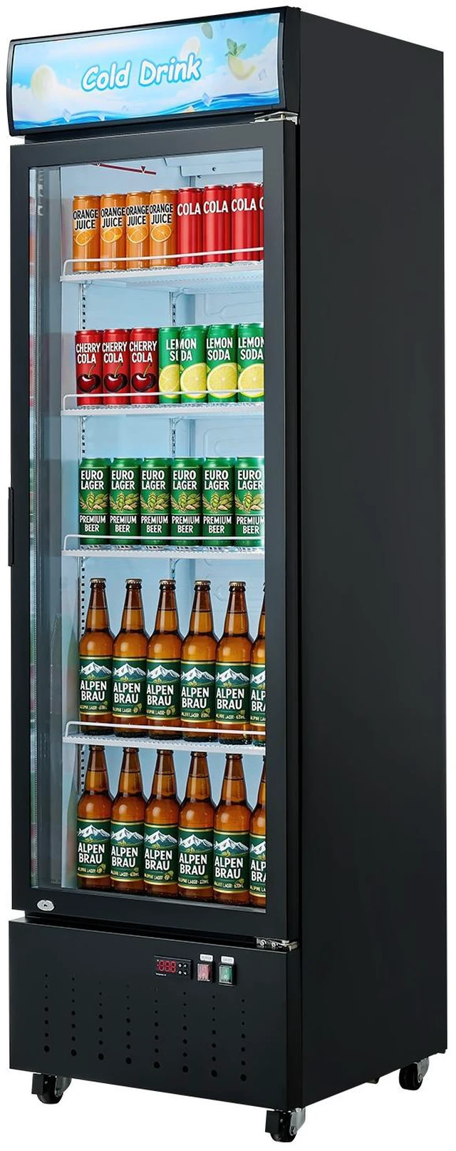 Main image of VEVOR Commercial Merchandiser Refrigerator, 12.7 Cu.Ft / 360 L Glass Door Display Refrigerator, Upright Beverage Cooler with Customizable Lightbox, 4 Adjustable Shelves & Soft LED Light for Home Shops