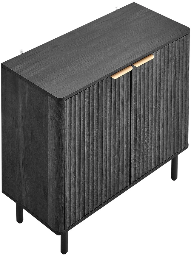 Alt view image 15 of 15 - Coffee Bar Cabinet, Mid Century Fluted Coffee Bar Table with 2-Tier Storage, Buffet Stand Cabinet with Barn Door, Sideboard Buffet Station for Living Room, Entryway, 31.5 x 14.7 x 31.5 in, Black