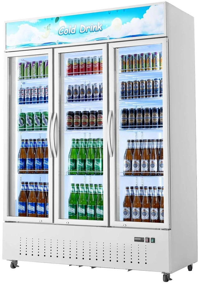 Main image of VEVOR Commercial Merchandiser Refrigerator, 36.4 Cu.Ft / 1030L Upright Beverage Cooler, 3 Glass Door Display Refrigerator with Customizable Lightbox, 12 Adjustable Shelves, Soft LED Lighting & Casters