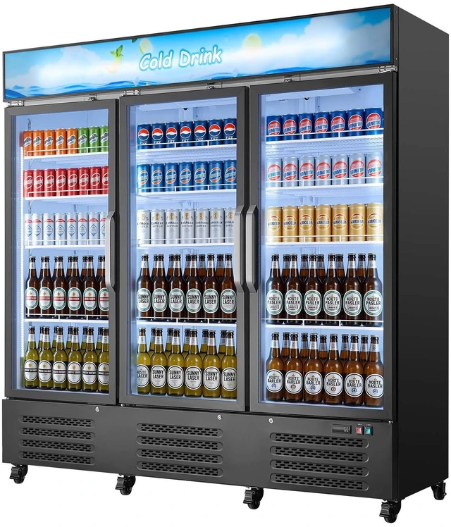 Main image of VEVOR Commercial Merchandiser Refrigerator, 54.3 Cu.Ft / 1538L Upright Beverage Cooler, 3 Glass Door Display Refrigerator with Customizable Lightbox, 12 Adjustable Shelves, Soft LED Lighting & Casters