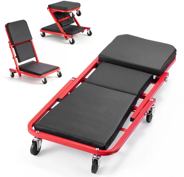 Main image of VEVOR 36 in 3-in-1 Folding Mechanic Creeper, Z-Creeper Garage Roller, 340 lbs Under Car Rolling Creeper with 6 Swivel Casters, Padded Headrest, Lay Down or Sit for Auto Repair