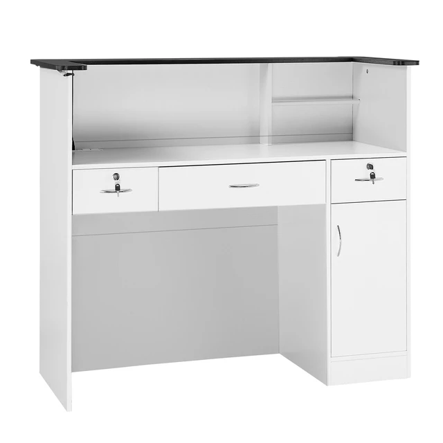 Alt view image 2 of 2 - Vevor Reception Desk, 50 inch Rectangular Front Counter Table, Modern Office Reception Desk with Light Strip, 3 Drawers & Storage Cabinets, Retail Counter Table for Checkout, Lobby, Salon, Office