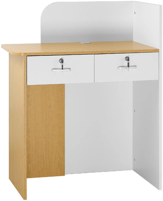 Alt view image 8 of 8 - VEVOR Reception Desk, 31.5 inch Rectangular Front Counter Table, Modern Office Reception Desk with LED Light, 2 Drawers & Power Outlets, Retail Counter Table for Checkout, Lobby, Beauty Salon, Office