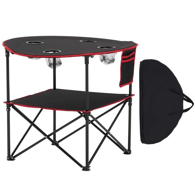 Alt view image 9 of 9 - VEVOR Folding Portable Camping Table Oxford Outdoor Picnic RoundTable 4 Cup Holders