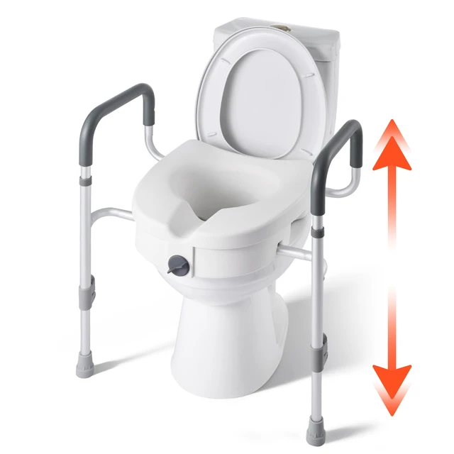 Alt view image 2 of 2 - Vevor Raised Toilet Seat with Arms, 350 lbs Capacity, 5-Inch Lift Height & Adjustable Width, Widened Commode Elevated Toilet Seat Riser with Handles for Seniors, Elderly, Handicap, Disabled, Adults
