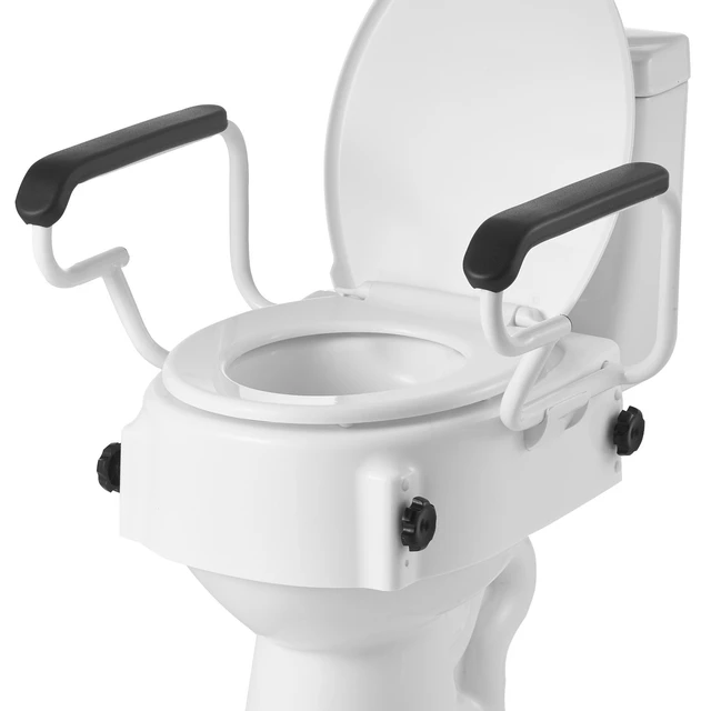 Alt view image 9 of 9 - Raised Toilet Seat with Arms, 300 lbs Load Capacity, 3-Level Adjustable Height, Widened Commode Elevated Toilet Seat Riser with Padded Handles for Seniors, Elderly, Handicap, Disabled, Adults