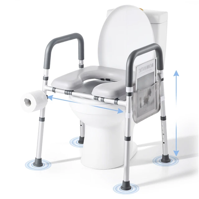 Alt view image 9 of 9 - Raised Toilet Seat with Arms, 400 lbs Load Capacity, Adjustable Height and Width, Commode Cushion Padded Elevated Toilet Seat Riser with Handles for Seniors, Elderly, Handicap, Disabled, Adults