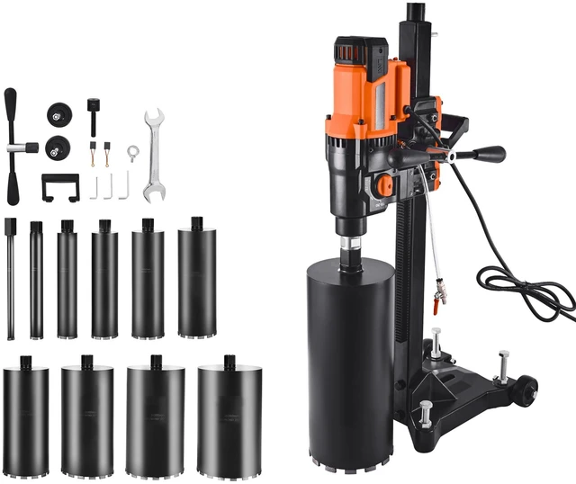 Alt view image 8 of 8 - Diamond Core Drilling Machine, 0.8-10 in Drilling Diameter, Stand-Mount Dry and Wet Concrete Core Drill Rig with 10 Bits, 470/800 RPM 2-Speed, UNC1 1/4-7 Thread, for Concrete Brick Stone, 2500W