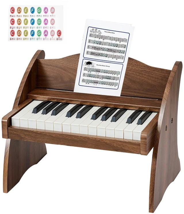Alt view image 8 of 8 - VEVOR Kids Piano Keyboard, 25 Keys Wooden Digital Piano for Kids, Mini Music Educational Instrument Toy with Realistic Sound, Dual Power, Adjustable Volume for Toddlers, Boys Girls Learning, Walnut