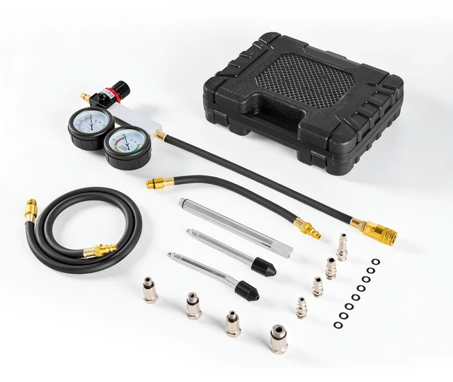 Alt view image 8 of 8 - VEVOR Engine Cylinder Compression Tester Kit, Pressure Gauge Range of 0-100 PSI, Automotive Leak Down Tester Kit with 4 Adapters, 2 Metal Tubes, Pressure Check & Leakage Rate Test on Cars, Motorcycles