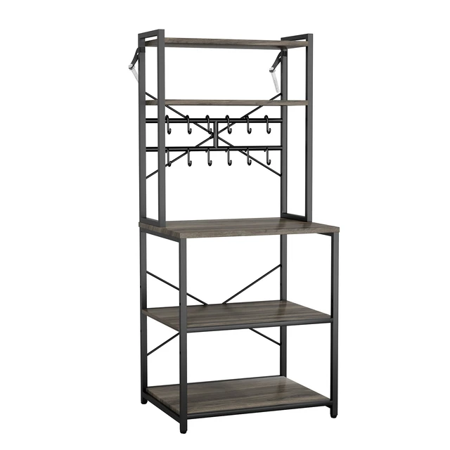 Alt view image 8 of 8 - VEVOR Kitchen Bakers Rack, 23.6 inch Width Bakers Rack, Kitchen Stand with X-Shaped Support Bar, 12 S-Shaped Hooks, Double-Layer Top Shelf, Coffee Bar Stand for Dishes & Bowls, Spice Bottles