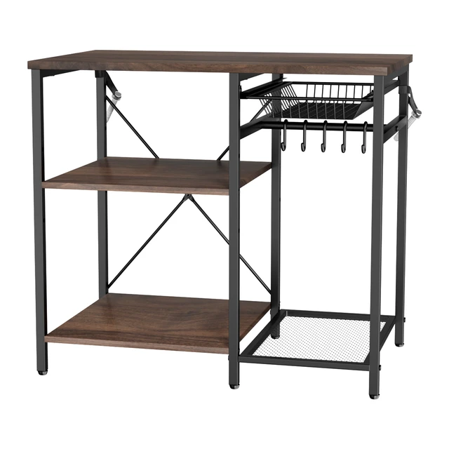 Alt view image 8 of 8 - VEVOR Kitchen Bakers Rack, 35.4 inch Width Bakers Rack, Kitchen Stand with X-Shaped Support Bar, 5 S-Shaped Hooks, Multi-Layer Storage Shelf, Coffee Bar Stand for Dishes & Bowls, Spice Bottles