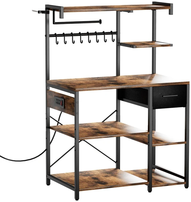 Alt view image 8 of 8 - VEVOR Kitchen Bakers Rack, 4.6ft Power Cable Bakers Rack with Power Outlet, Kitchen Stand with X-Shaped Support Bar, 8 S-Shaped Hooks, Coffee Bar Stand for Dishes, Spice Bottles, Built-In Power Strip