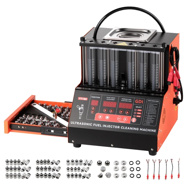 Alt view image 8 of 8 - VEVOR Fuel Injector Cleaner Tester, 9 Test Modes, 6-Cylinder 28kHz Ultrasonic Cleaning Machine Adjustable 12V/70V/120V for EFI/FSI/GDI, Injector Cleaner Machine with Drain Valve for Car & Motorcycle