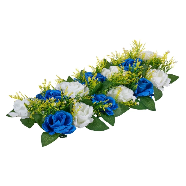 Alt view image 9 of 9 - Flower Balls for Wedding Centerpieces Fake Flower Arrangement Blue + White 10PCS
