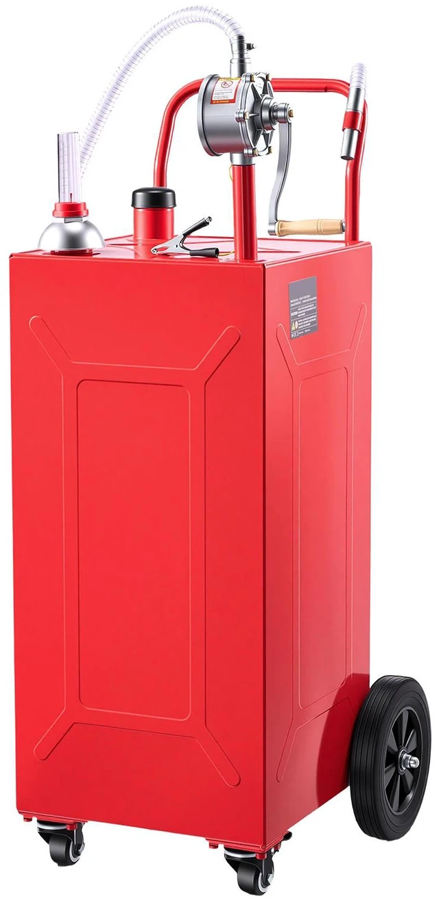Main image of VEVOR 35 Gallon Fuel Gas Caddy, Carbon Steel, Portable Fuel Transfer Storage Tank with Manual Pump and 4 Wheels, Gasoline Diesel Can Container, for Cars, Lawn Mowers, ATVs, Boats, Motorcycles, Red