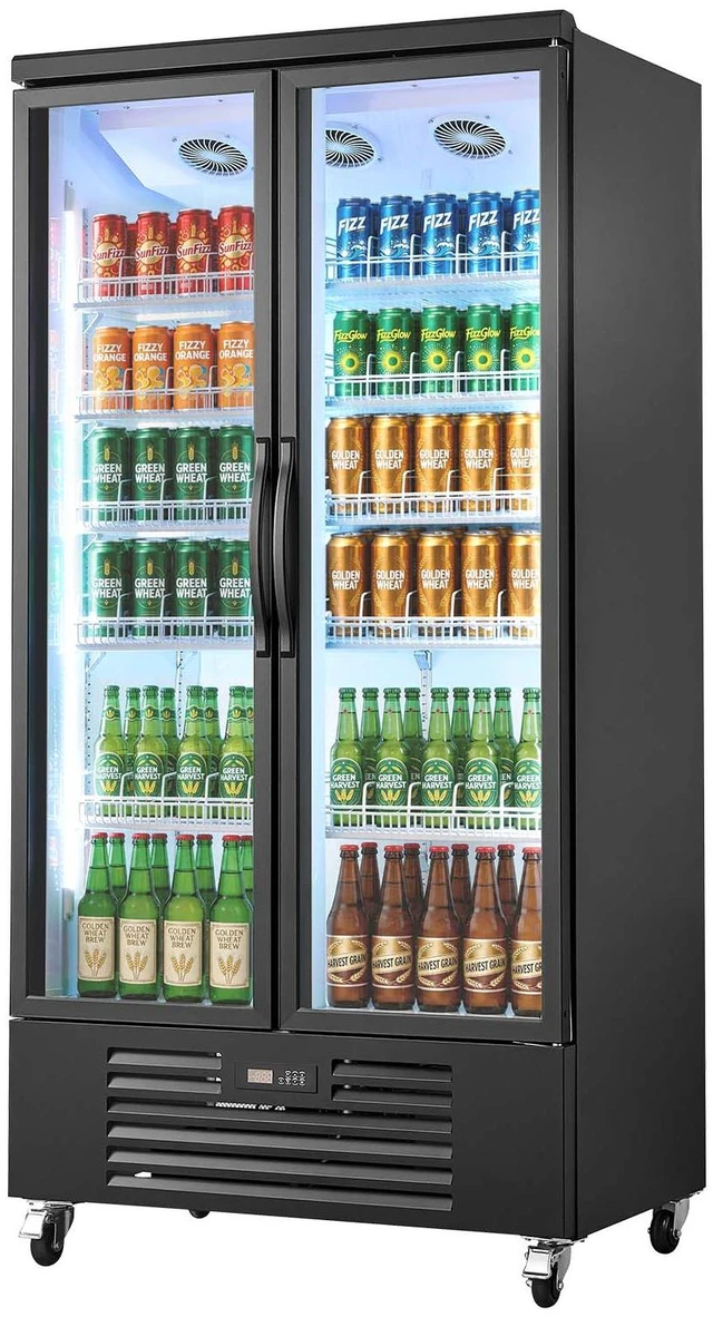 Main image of VEVOR Commercial Merchandiser Refrigerator, 24.9 Cu.Ft / 705L Upright Beverage Cooler, 2 Glass Door Display Refrigerator with 5 Adjustable Shelves, Soft LED Light & Casters for Bars Shops Supermarkets