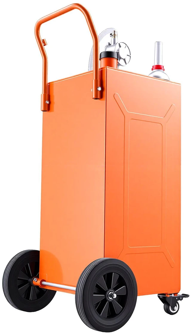 Main image of VEVOR 35 Gallon Fuel Gas Caddy, Carbon Steel, Portable Fuel Transfer Storage Tank with Manual Pump & 4 Wheels, Gasoline Diesel Can Container, for Cars, Lawn Mowers, ATVs, Boats, Motorcycles, Orange