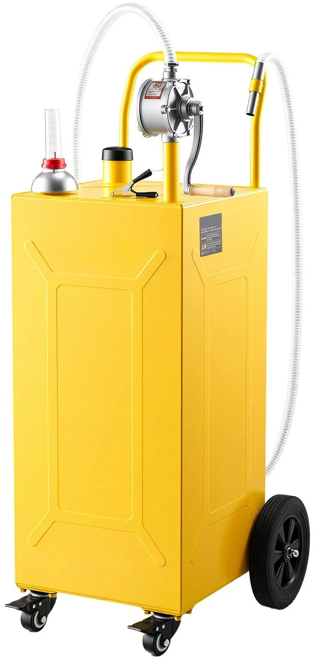 Main image of VEVOR 35 Gallon Fuel Gas Caddy, Carbon Steel, Portable Fuel Transfer Storage Tank with Manual Pump & 4 Wheels, Gasoline Diesel Can Container, for Cars, Lawn Mowers, ATVs, Boats, Motorcycles, Yellow