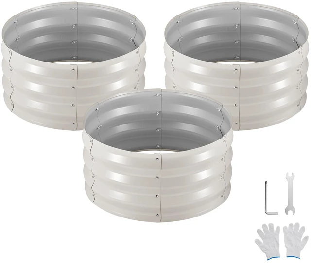 Main image of VEVOR 3 Pcs Galvanized Raised Garden Beds, 2 x 2 x 1 ft, Round Metal Planter Boxes Kit Outdoor, Bottomless Elevated Garden Boxes with Gloves, Alu-Zinc, for Planting Flowers Vegetables Herbs, Beige