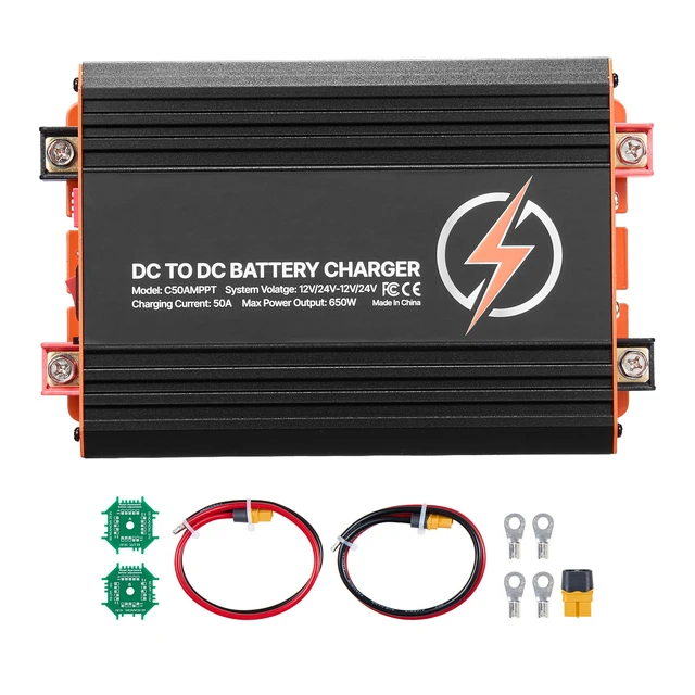 Alt view image 8 of 8 - VEVOR DC to DC Charger with MPPT, 650W, 50A On-Board Battery Charger, Solar Panel/Alternator Dual Input, Smart Multi-Stage Charging for LiFePO4 Lead-Acid Batteries, 12V/24V-12V/24V, for RV Home Backup