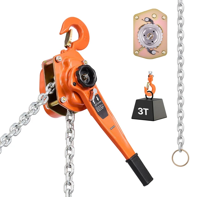 Alt view image 2 of 2 - VEVOR Manual Lever Chain Hoist, 3T 6600LBS Capacity Heavy Duty Come Along, 20FT Lift G80 Alloy Steel Chain With Dual Pawl Mechanical Brake,360°Rotating Hooks, for Warehouse Construction Garage