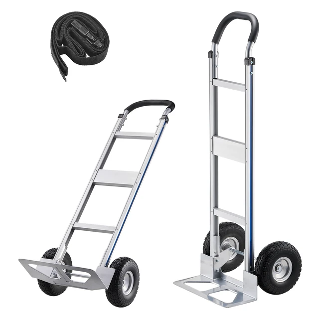 Alt view image 9 of 9 - VEVOR Hand Truck, 500 lbs Load Capacity, Heavy-Duty Hand Truck Dolly with Non-Slip Wheels & Handle, Aluminum Alloy Portable Trolley Dolly with Tie-down Strap for Moving Home, Office, Warehouse